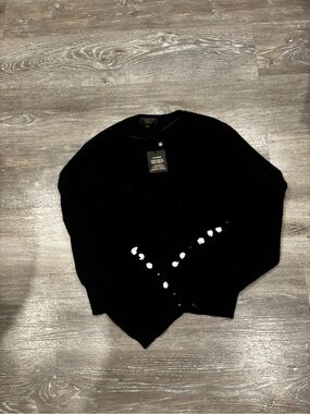 Charter Club Black V-Neck Sweater with Pearl Accent